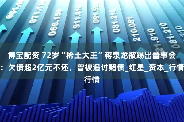 博宝配资 72岁“稀土大王”蒋泉龙被踢出董事会：欠债超2亿元不还，曾被追讨赌债_红星_资本_行情